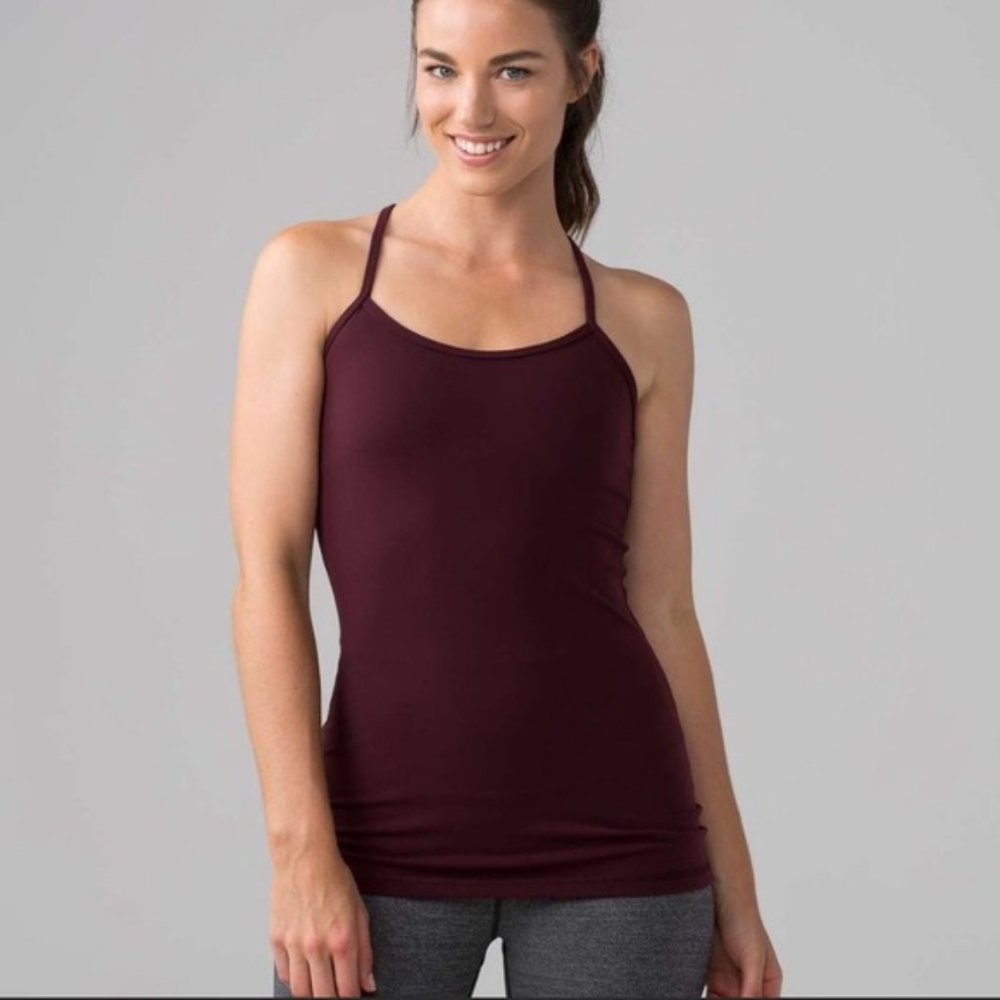 Lululemon Power Y Tank WITH PADS *Luon Maroon (Second Release), Size 4